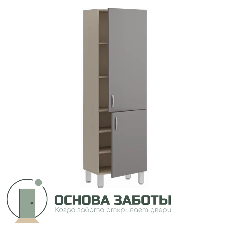 Шкаф медицинский комбинированный с 2-мя дверками, с 5-ю полками, Мл-ШД-60/45 (МДФ с пластиком)